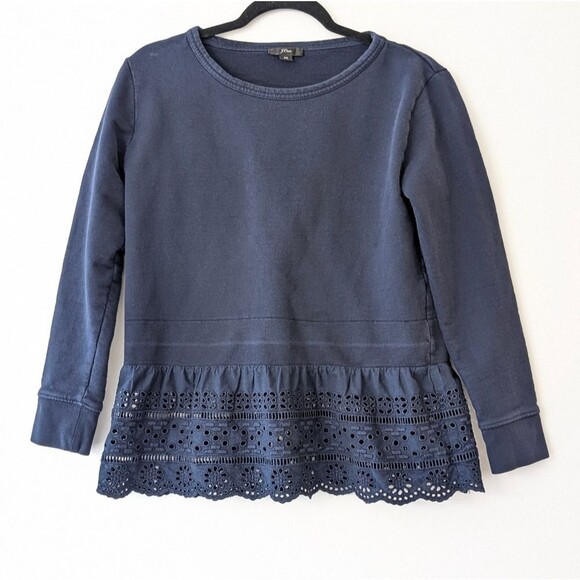 J. Crew Eyelet-Hem Sweatshirt Navy size XS - Picture 2 of 5